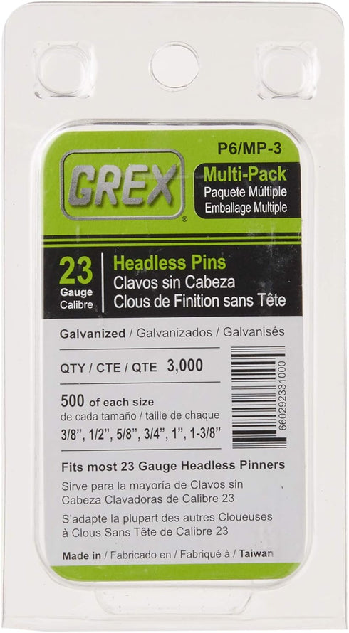 GREX P6/MP-3 23 Gauge Multi-Pack Headless Pins, 3,000 per box