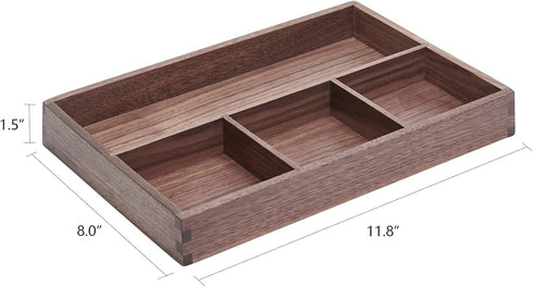 pandapark Black Walnut Wood Organizer Tray, Desk & Drawer Storage Box for Office Supplies