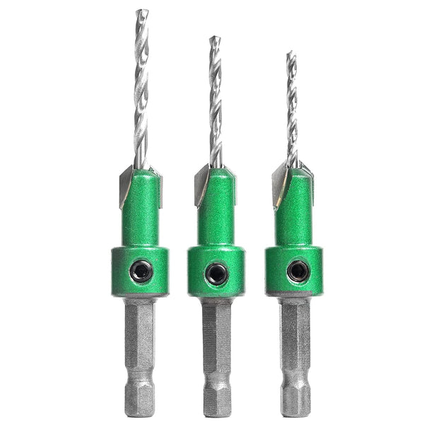 KOWOOD Pro Countersink Drill Bit Set, #6, 8, 10, 3-Piece for Wood, High Speed Steel Woodworking with Hex Key Wrench