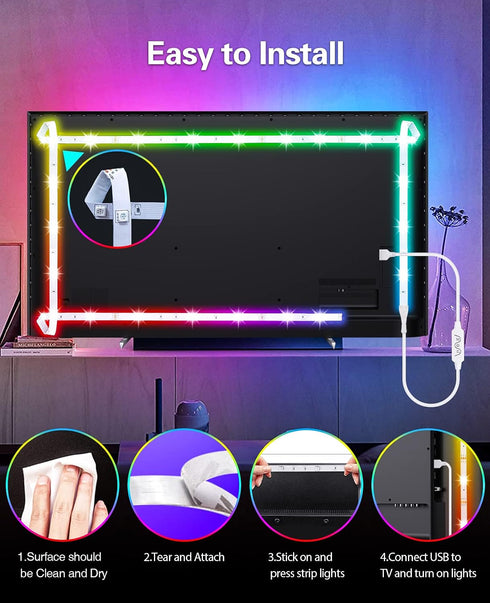 16.4ft 65-85inch TV Led Backlight, RGB LED Lights for TV Smart Led Lighting for Monitor,USB Strip Lights Behind TV