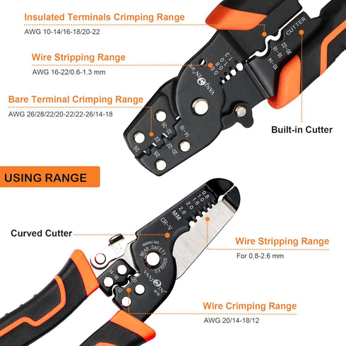 Wire Stripper Crimper Pliers Set for AWG 10-22, 2 PCs Wire Stripping and Crimping Tool with Wire Cutter