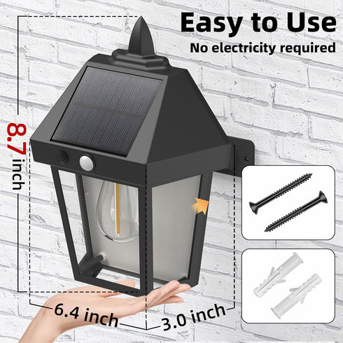 9 Inch 3 -2 Pack DERAYSION Solar Porch Lights Outdoor, Solar Wall Lanterns with Motion Sensor, Mode Adjustable