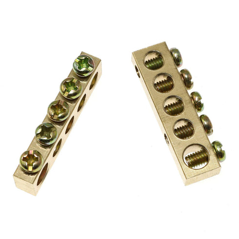 5pcs Electrical Wire Screw Terminal Ground Brass Grounding Bars 5 Positions Terminal Ground Bar, Yellow