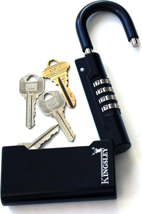 Kingsley Guard-a-Key Black Realtor's Lockbox | Portable Resettable Hanging Key Safe Combination Lock Box for House
