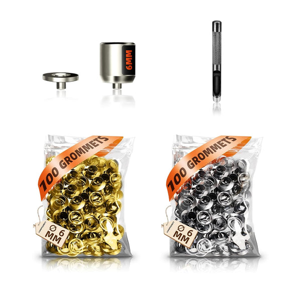 1/4" Grommet Accessory for Grommet Tool, includes 200 Pcs 6mm Grommet and Die Heads