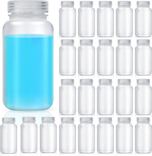 Tatuo 24 Pcs Sample Bottle Wide Mouth Reagent Bottle 8.4oz with Lids, Translucent Plastic Bottles for Laboratories