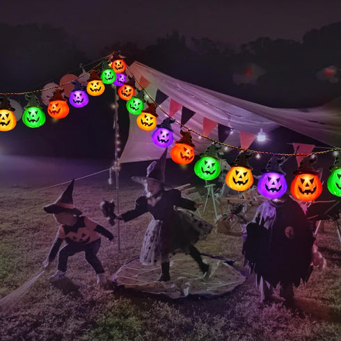 Upgraded Solar Halloween Lights Outdoor, 16ft 30LED Pumpkin String Lights with 8 Modes for Waterproof Garden Patio