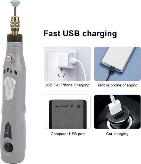 Cordless Rotary Tool Kit, Electric Mini Grinder Drill Set with 3 Gear RPM, 0.5-3.5mm Clamping Range, Multi-Purpose