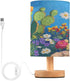 Garden with Cacti Bedside Table Lamp for Bedroom Nightstand, LED Light USB