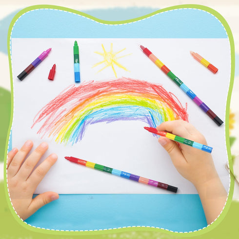 Zooyinfy 15 12 Set Pcs Stacking Crayons Colors Buildable Crayons Colorful Drawing Crayons Party Favors DIY Rainbow