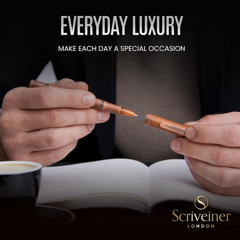 Scriveiner EDC Luxury Rollerball Pen, Stunning Heavy Pocket Pen with Hand Brushed Copper Finish, Best Gift for Men and