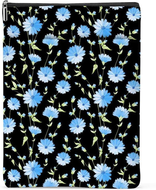Blue Flower Pattern Waterproof Book Sleeve, Book Pouch with Zipper and Front Pocket, Book Cover Case for Women, Gifts