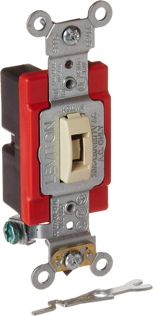 Leviton 1221-2IL 20-Amp, 120/277-Volt Toggle Locking Single-Pole AC Quiet Switch, Ivory