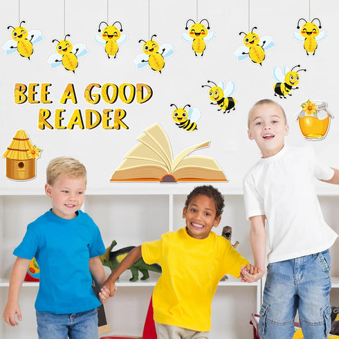 JarThenaAMCS Bee Bulletin Board Decoration Set – A Good Reader Letter Cut-Outs, Yellow Summer Bee Theme with Glue Points