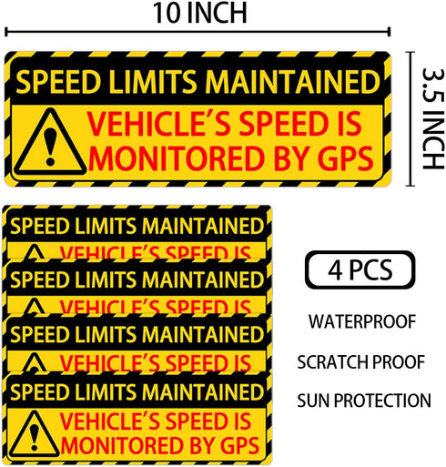 Besttile 4 10x3.5 Inches PCS Speed Limits Maintained Stickers Vehicle Speed is Monitored by GPS Warning Signs Safe