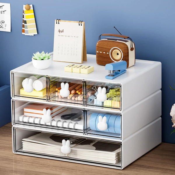 Marbrasse Desk Organizer with 6 Drawers, 3 Tier Stackable Plastic Makeup Storage for Office, School, Home