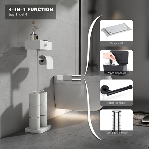 7 VOLDRA Toilet Paper Holder Stand with Shelf, Free Standing Toilet Paper Roll Holder with Wipes Storage Drawer Heavy