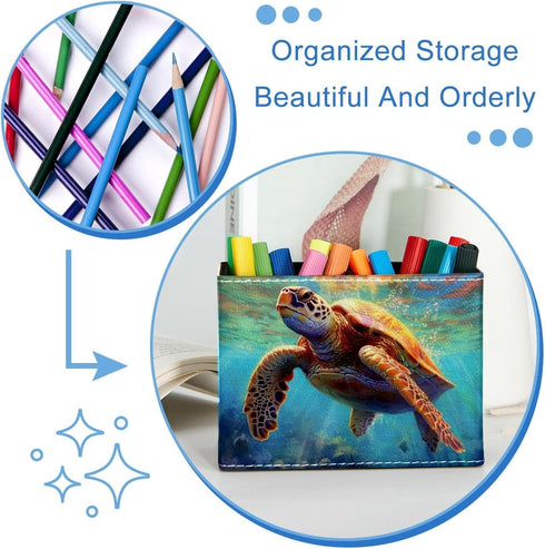 Ocean Sea Turtle Pen Holder, Office Storage Pencil Organizer for Desk
