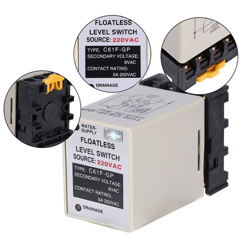 Level Switch Controller C61F-GP, AC220V 50/60HZ Liquid Floatless Level Switch with Base
