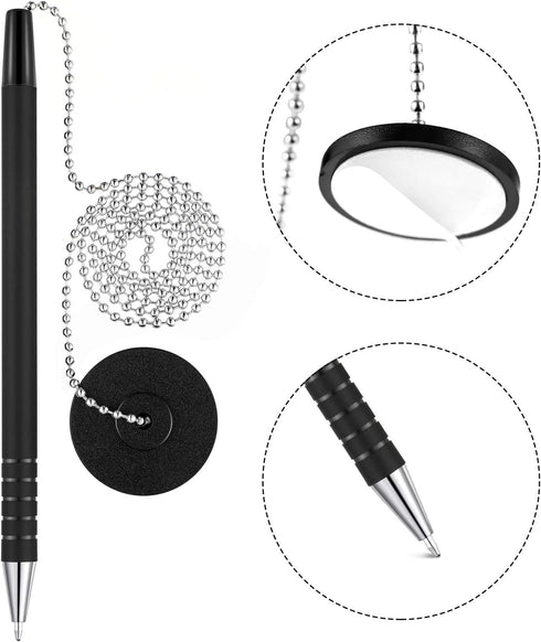 Security Pen Set with Bead Chain and Pen Holder, Desktop Pens with Chains, Blank Ink Refills for Office Bank Supplies,