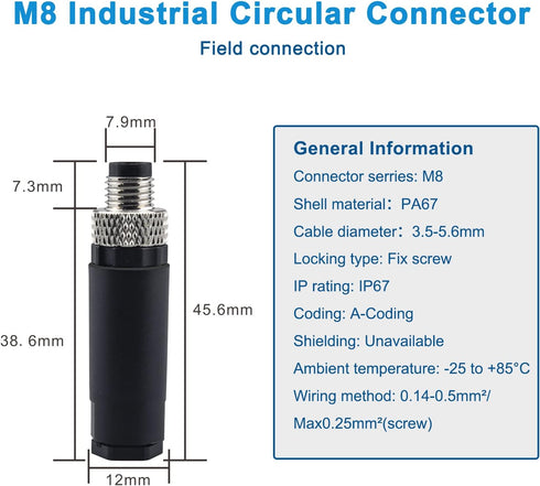 M8 3 Pin Male & Female Socket Panel Aviation Wire Connector, 8mm Industrial Circular Sensor, 4 Sets, Outdoor Waterproof