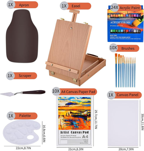 Set, 40 Pack 24 10 Set Tabletop Easel Acrylic Paint Painting Kits for Adults, Painting Supplies with Acrylic Paints