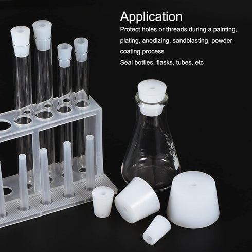 MECCANIXITY Silicone Rubber Tapered Plug, 28mm to 37mm with Hole, White for Laboratory Use, 2 Pieces