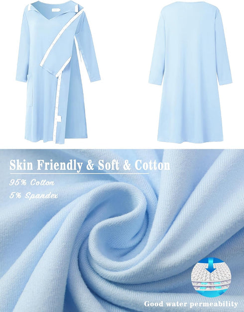 3/4 Women's Post Shoulder Surgery Dress Sleeve Full Open Side Snap Tear Away Adaptive Clothing with Pockets