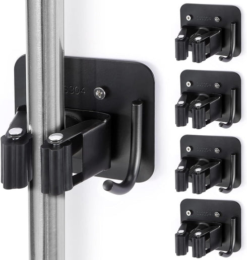 YUWANTING Stainless Steel Broom Holder, Heavy Duty, Rust Resistant, 4 Gripper Positions with