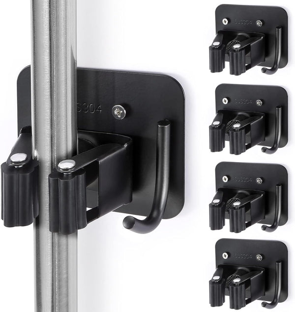 YUWANTING Stainless Steel Broom Holder, Heavy Duty, Rust Resistant, 4 Gripper Positions with
