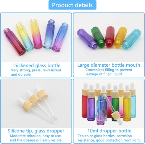10Pcs 10ml Dropper Bottles - Glass Vials with Eye Droppers & Funnels for Essential Oils Perfumes