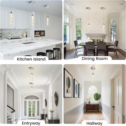 Dimmable 3000K/4000K/5000K Pendant Lights Kitchen Island, Modern Mini Pendant Light Fixtures with Crystal Stone, LED