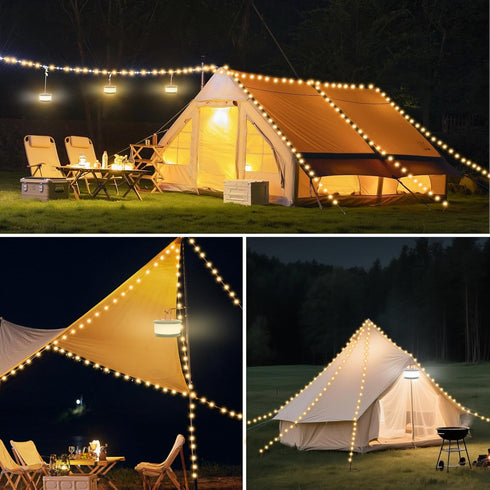 Phylosal 3 1 6 32.8FT Camping String Lights, in Outdoor Camping Light with Lighting Modes, Quick Storage Rechargeable