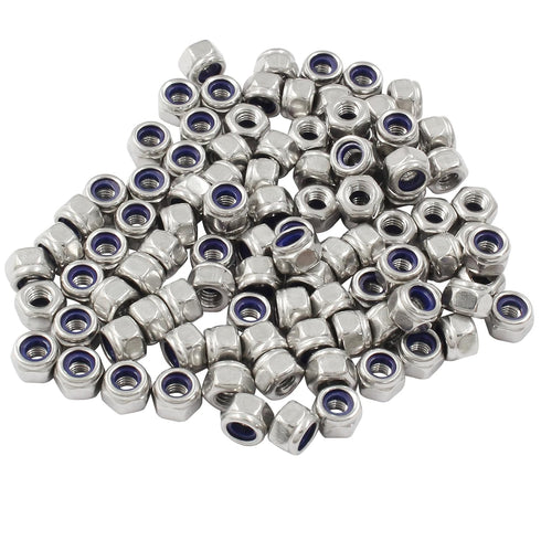 100Pcs M3 Nylon Lock Nut, 304 Stainless Steel Nylon Insert Locknuts, Non-Slip Hex Lock Nuts, Silver Tone