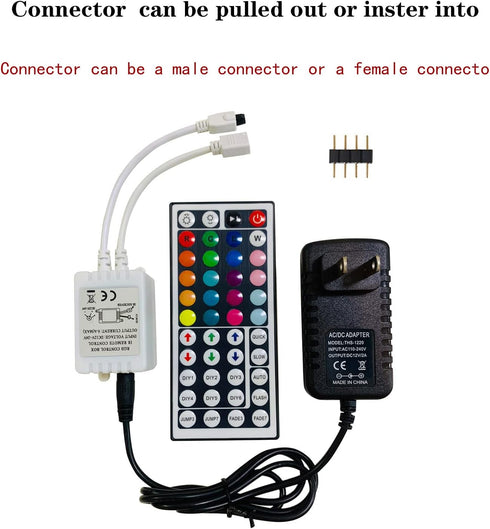 LED Light Remote Controller IR Receiver Adapter Set, DC 12V 2A Power Supply Plug for Strip Lights