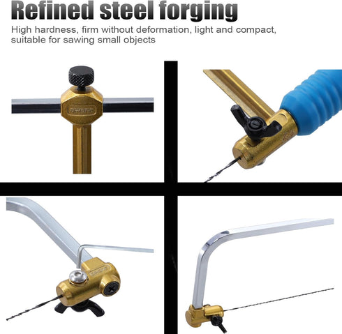 Coping Saw Heavy Duty Metal Woodworking Hand Saw, Fast Cutting Non-slip Hacksaw with 8 Pieces Scroll Saw Blades