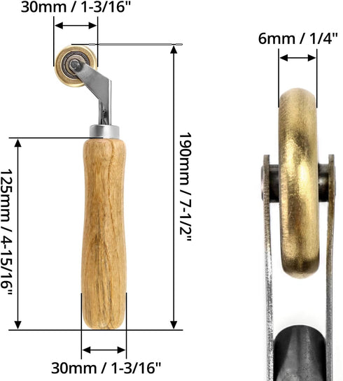 QWORK Brass Seam Roller with Wood Handle, Roofing and Vinyl Flooring Detail Roller
