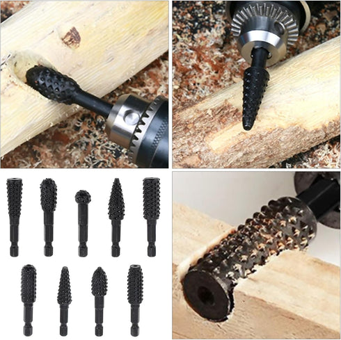 10pcs Rotary Burr Wood Carving Rasp Files Set with 1/4" Hex Shank for Woodworking Carving, Shaping, and Grooving