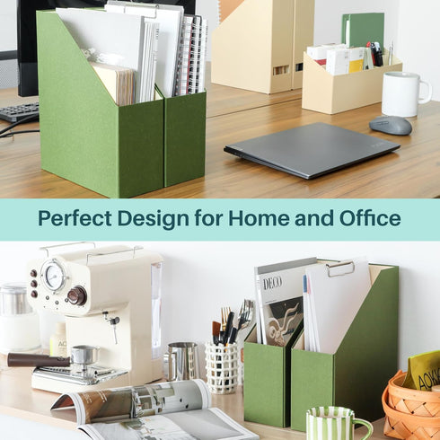 Magazine Holder Rack, 6-Pack Leaf Green File Holder and Desk Organizer for Documents, Storage Box for Office and Home