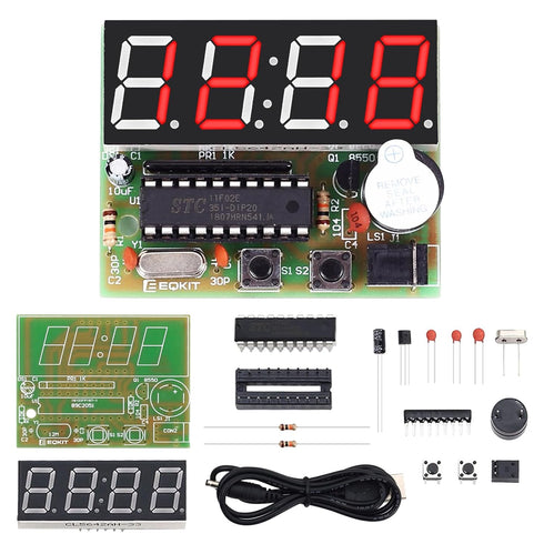 MiOYOOW 4-Digit Digital Clock Kits with PCB, DIY Alarm Clock Soldering Project