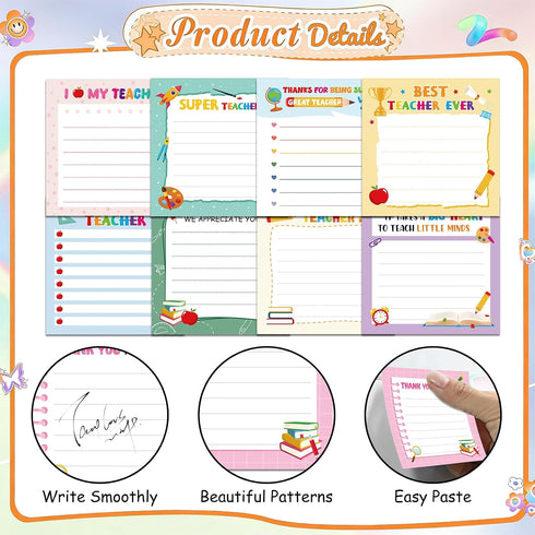 9 Teacher Appreciation Week Gifts Sticky Notes - Pcs Cute Self Stick Notepads Apple Pen Book Design Adhesive Memo Pad