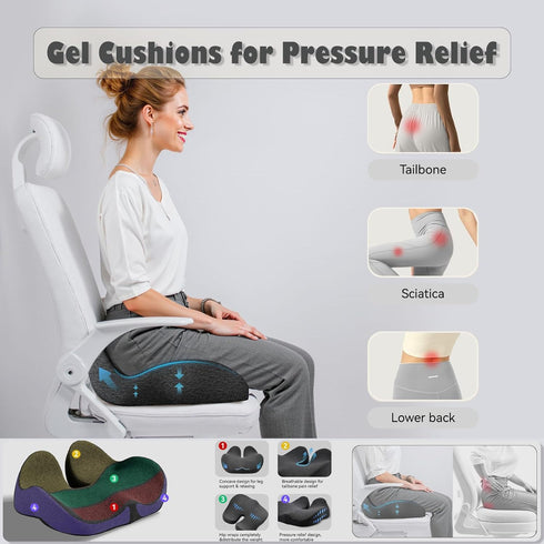 Tailbone CXC Seat Cushions for Office Chairs Recovery Memory Foam, Seat Cushion for Desk Chair, Car, Wheelchair, Hip