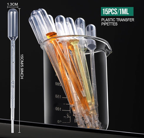 Teenitor 15Pcs Transfer pipettes 1Ml Transfer Pipette Plastic Droppers Disposable Eye Droppers for Essential Oil, Lab, Medicine