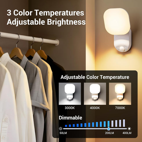 Closet 3Color Dimmable Closet Lights Battery Operated, Rechargeable Wall Lights, Motion Sensor Light Indoor LED Lamp