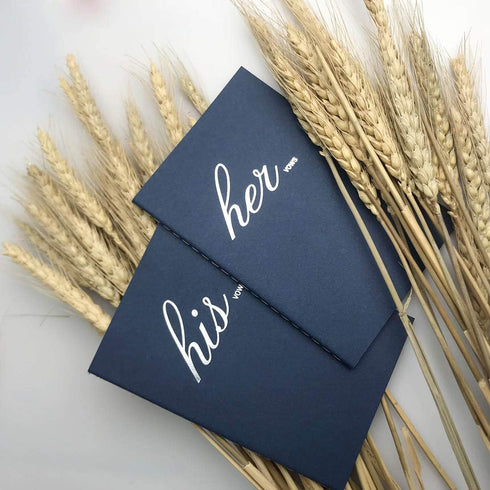 FOONEA Navy Blue Wedding Vow Book, His and Her Set of 2 - Bridal Shower Gifts Journal