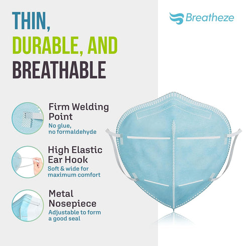 4 3 50 (5 Packs 10) Breatheze Ply Medical Isolation Face Mask Made in USA Level Fluid Resistant FDA Registered