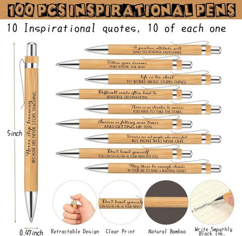 PerKoop 200 Pcs Inspirational Notebooks and Motivational Pens - Thank You Bamboo Pen Kraft Notebooks for Employee Gifts