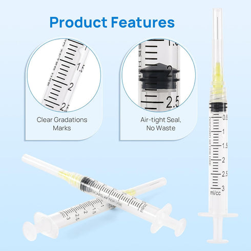 JMU 100pcs Dental Irrigation Syringes, 3cc with 27G Blunt Dispensing Needles, Luer Lock Design