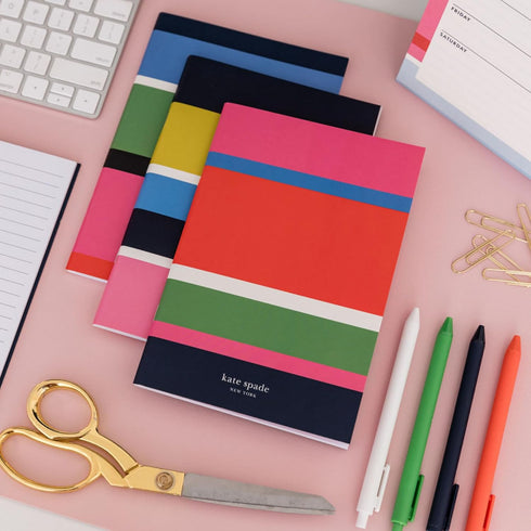 Kate Spade New York Soft Cover Triple Notebook Set, 3-Pack, Lined Travel Journals with 80 Pages Per Book, Sunny Day
