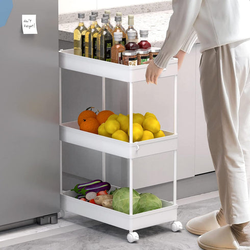 SPACELEAD 3-Tier Utility Storage Cart, Mobile Organizer with Lockable Caster Wheels, Rolling Carts for Bathroom,